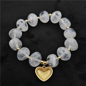 White Resin Bracelet With Heart Pendant Stretchy Gold Plated, approx 18mm, 13-16mm, 24cm length [FR12154]