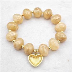 Coffee Resin Bracelet With Heart Pendant Stretchy Gold Plated, approx 18mm, 13-16mm, 24cm length [FR12156]