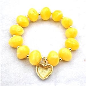 Yellow Resin Bracelet With Heart Pendant Stretchy Gold Plated, approx 18mm, 13-16mm, 24cm length [FR12157]