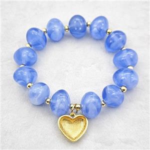 Blue Resin Bracelet With Heart Pendant Stretchy Gold Plated, approx 18mm, 13-16mm, 24cm length [FR12158]
