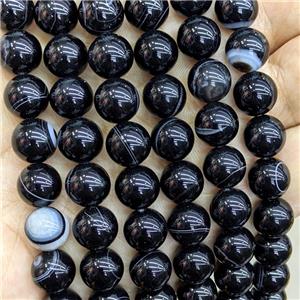 Natural Stripe Agate Beads Black Dye Banded Smooth Round, approx 8mm [GA3575-8MM]