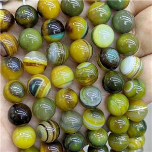 Natural Stripe Agate Beads Olive Dye Smooth Round, approx 10mm [GA3577-10MM]