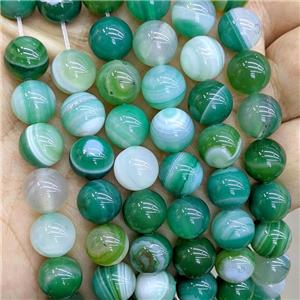 Natural Stripe Agate Beads Green Dye Smooth Round, approx 10mm [GA3580-10MM]