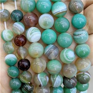 Natural Stripe Agate Beads Green Dye Smooth Round, approx 10mm [GA3581-10MM]
