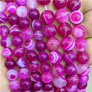 Natural Stripe Agate Beads Fuchsia Dye Smooth Round, approx 10mm [GA3585-10MM]