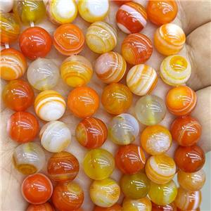 Natural Stripe Agate Beads Orange Dye Smooth Round, approx 8mm [GA3586-8MM]