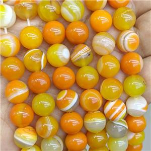 Natural Stripe Agate Beads Orange Dye Smooth Round, approx 8mm [GA3587-8MM]