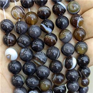 Natural Stripe Agate Beads Darkcoffee Dye Smooth Round, approx 8mm [GA3592-8MM]