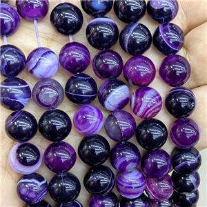 Natural Stripe Agate Beads Purple Dye Smooth Round, approx 8mm [GA3593-8MM]
