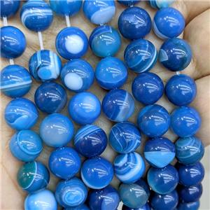 Natural Stripe Agate Beads Blue Dye Smooth Round, approx 8mm [GA3597-8MM]