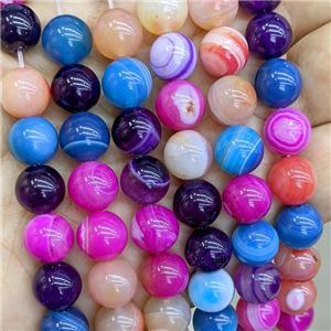 Natural Stripe Agate Beads Dye Smooth Round Mixed Color, approx 8mm [GA3598-8MM]