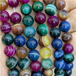 Natural Stripe Agate Beads Dye Smooth Round Mixed Color, approx 10mm [GA3599-10MM]
