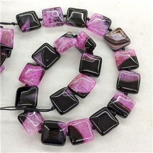 Natural Druzy Agate Square Beads Fuchsia Dye, approx 18mm [GA3633]