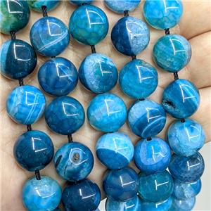 Natural Dragon Veins Agate Beads Smooth Round Teal Dye, approx 14mm [GA3640]