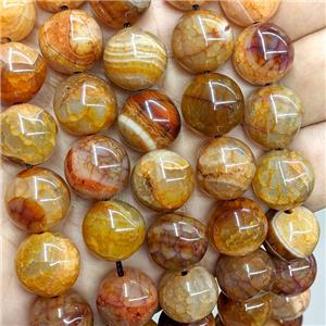 Natural Dragon Veins Agate Beads Smooth Round Orange Dye, approx 14mm [GA3642]