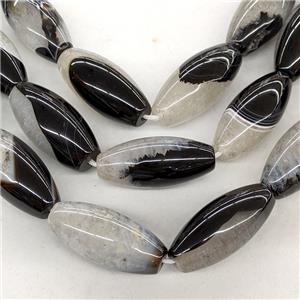 Natural Druzy Agate Rice Beads Black Dye, approx 18-40mm [GA3645]