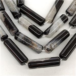 Natural Druzy Agate Column Beads Black Dye, approx 12-40mm [GA3647]