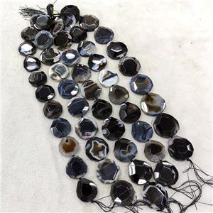 Natural Agate Slice Beads Freeform Black Dye Faceted, approx 30-40mm [GA3654]