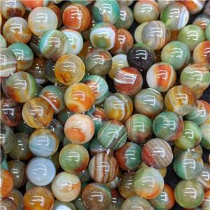 Natural Striped Agate Beads Banded Smooth Round Green Red Dye, approx 14mm [GA3673]