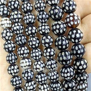 Black Tibetan Agate Beads Smooth Round Spots, approx 10mm [GA3691-10MM]