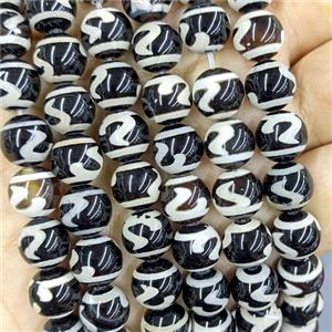 Black Tibetan Agate Beads Smooth Round, approx 8mm [GA3692-8MM]