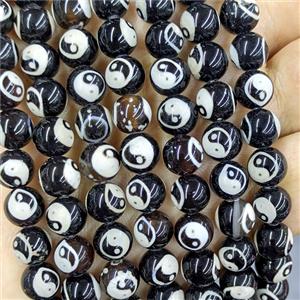 Black Tibetan Agate Beads Smooth Round Taichi, approx 8mm [GA3697-8MM]