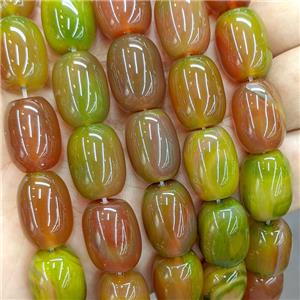 Natural Chinese Yanyuan Agate Barrel Beads Red Green Dye, approx 13-18mm [GA3710]