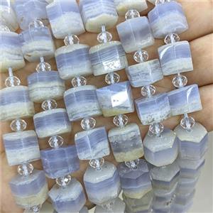 Natural Blue Lace Agate Tube Beads Faceted Column, approx 13-14mm [GA3724]