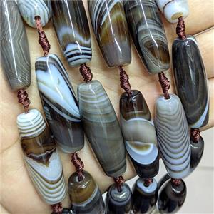 Natural Stripe Agate Rice Beads Banded Coffee Dye, approx 13-40mm, 8pcs per st [GA3727]