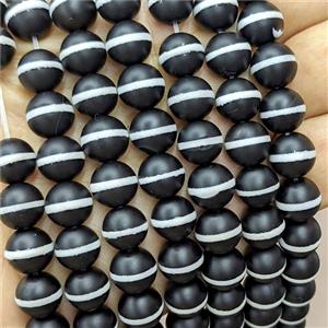 Tibetan Agate Beads Black Round White Line, approx 10mm, 35pcs per st [GA3751]