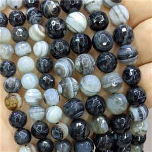 Natural Stripe Agate Beads Black Faceted Round, approx 14mm [GA3752-14MM]