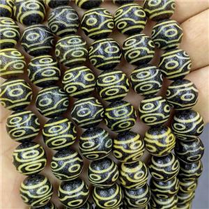Black Tibetan Agate Round Beads Yellow Eye, approx 12mm, 32pcs per st [GA3760]