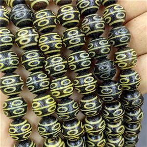 Black Tibetan Agate Round Beads Yellow, approx 12mm, 32pcs per st [GA3762]