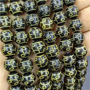Black Tibetan Agate Round Beads Yellow, approx 12mm, 32pcs per st [GA3763]