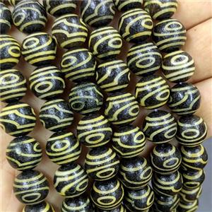 Black Tibetan Agate Round Beads Yellow, approx 12mm, 32pcs per st [GA3764]