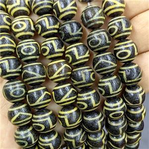 Black Tibetan Agate Round Beads Yellow, approx 12mm, 32pcs per st [GA3765]