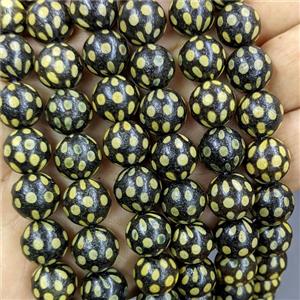Black Tibetan Agate Round Beads Yellow Spot, approx 12mm, 32pcs per st [GA3766]