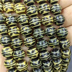 Black Tibetan Agate Round Beads Yellow, approx 12mm, 32pcs per st [GA3767]
