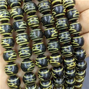 Black Tibetan Agate Round Beads Yellow, approx 12mm, 32pcs per st [GA3769]