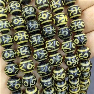Black Tibetan Agate Round Beads Yellow, approx 12mm, 32pcs per st [GA3770]