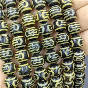 Black Tibetan Agate Round Beads Yellow, approx 12mm, 32pcs per st [GA3771]