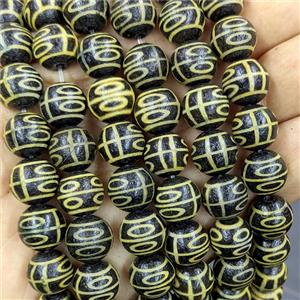 Black Tibetan Agate Round Beads Yellow, approx 12mm, 32pcs per st [GA3772]