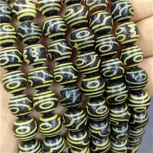 Black Tibetan Agate Round Beads Yellow, approx 12mm, 32pcs per st [GA3773]