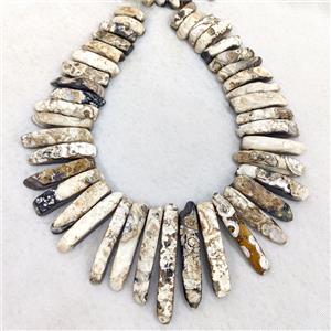 Natural Agate Stick Beads Topdrilled Graduated Black White Dye, approx 30-60mm [GA3796]