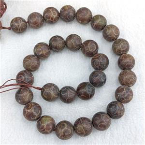 Chinese Huaxiu Jade Round Beads Carved Coffee Dye, approx 14mm [GA3804]