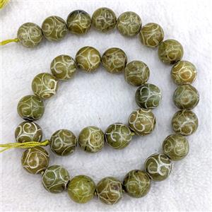 Chinese Huaxiu Jade Round Beads Carved, approx 14mm [GA3806]