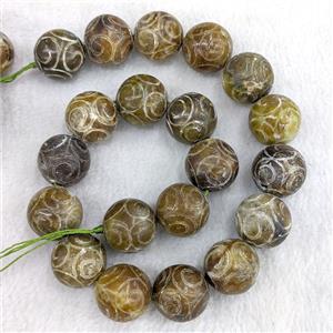 Chinese Huaxiu Jade Round Beads Carved, approx 19-20mm [GA3807]