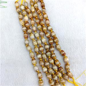 Natural Tibetan Agate Barrel Beads Yellow Dye, approx 9-13mm, 13pcs per st [GA3810]