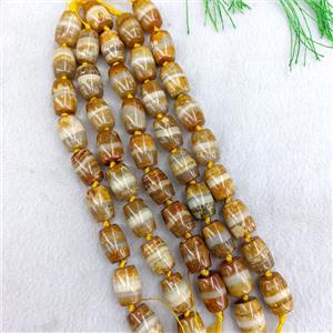Natural Tibetan Agate Barrel Beads Yellow Dye, approx 15-20mm, 9pcs per st [GA3811]