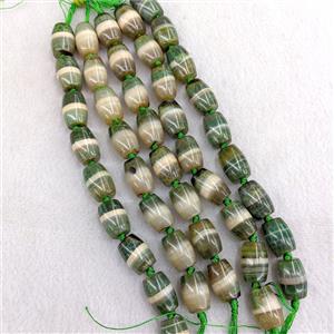 Natural Tibetan Agate Barrel Beads Green Dye, approx 15-20mm, 9pcs per st [GA3812]
